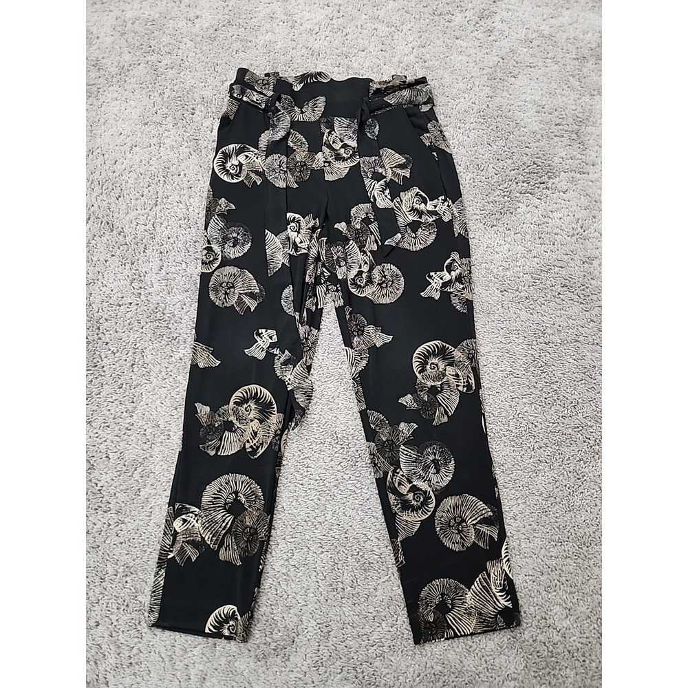 White House Black Market Tapered Ankle Pants Womens M Black Shell Print Belted